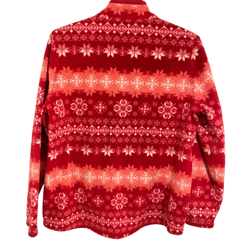 Talbots Fleece Jacket Womens L Red Fair Isle Snowflake Full Zip Mock Neck - Picture 7 of 7